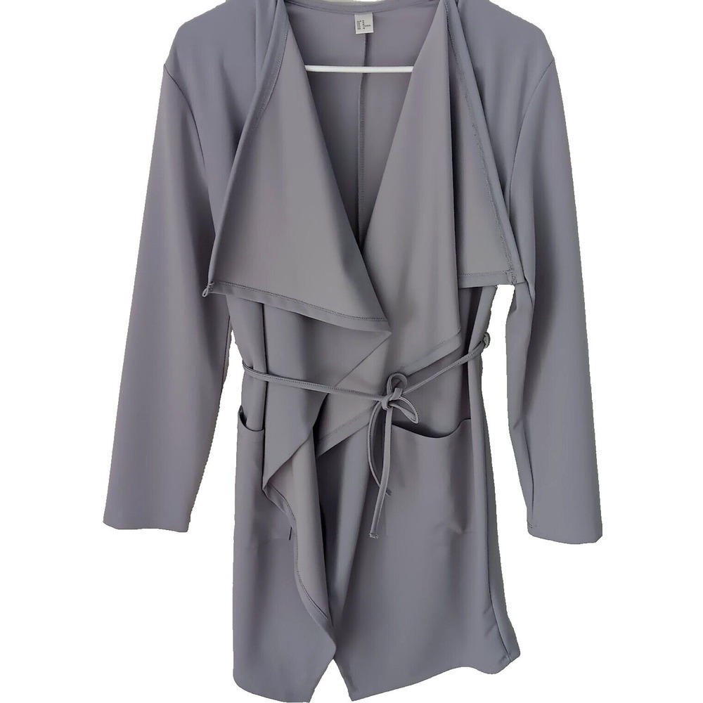 Women's Gray Long Sleeve Open Cardigan Size L Stretch Soft‎ Casual Layer